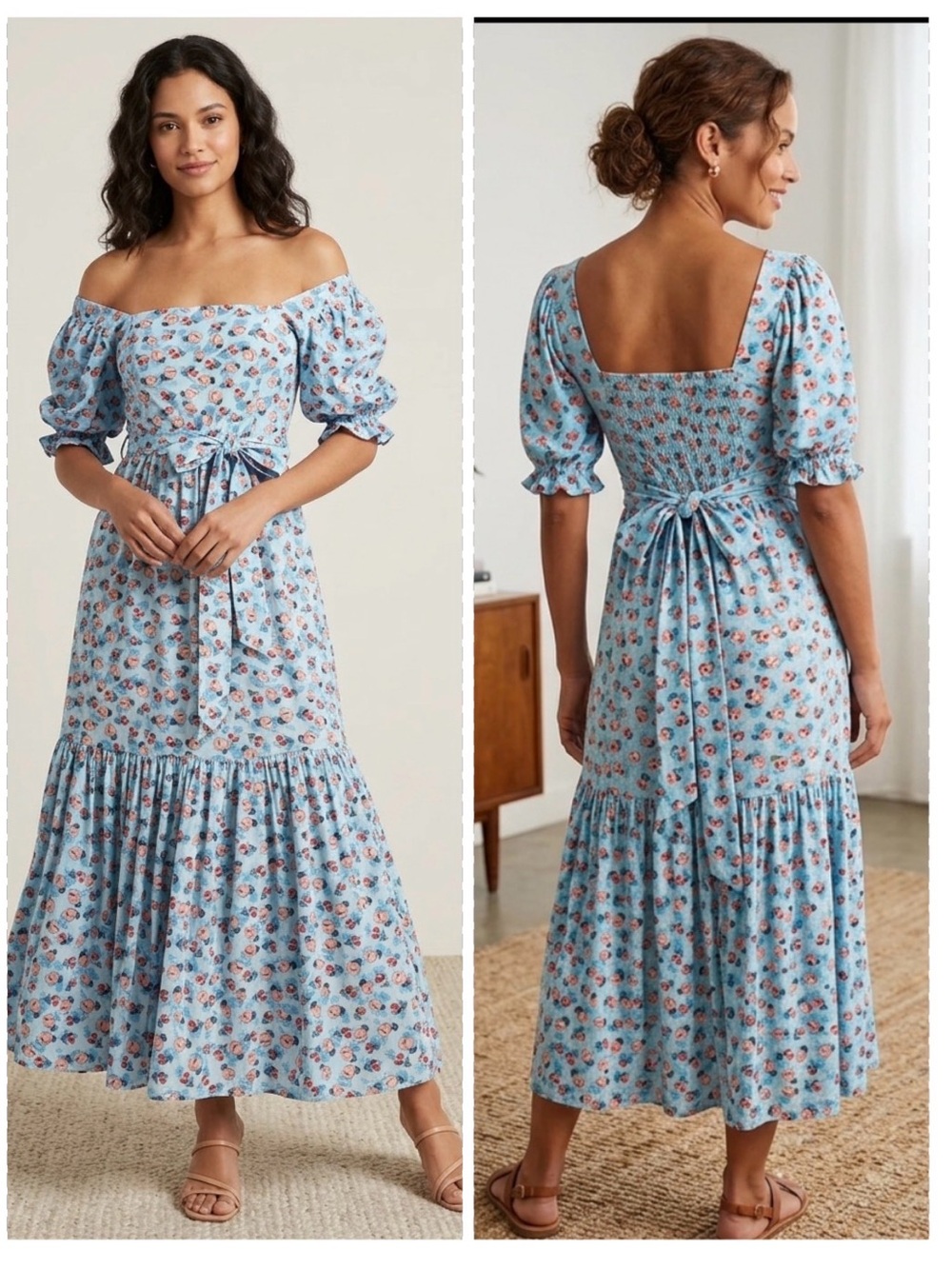 Maxi Dress S Boho Floral Flared summer stretchy fabric elastic waist sundress